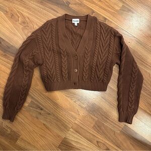 Aritzia Brown Cable Knit Cropped Cardigan